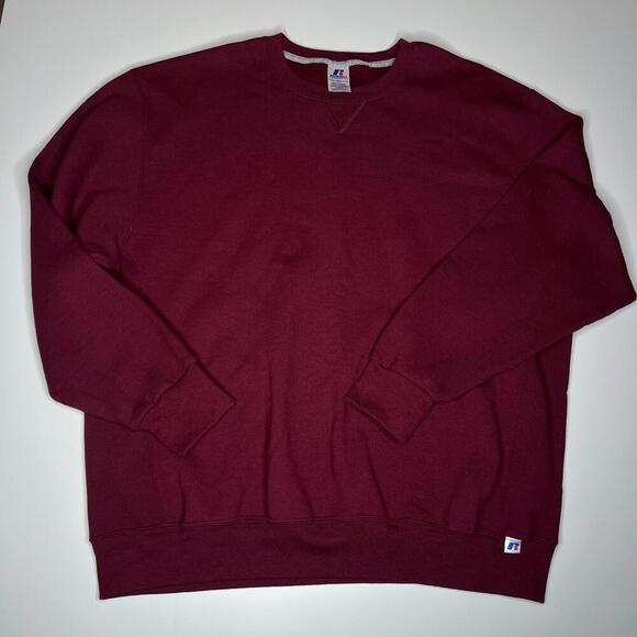 VTG 2000s Russell Athletic Pullover Crewneck Sweatshirt Wine Maroon Blank 2XL - Picture 1 of 10